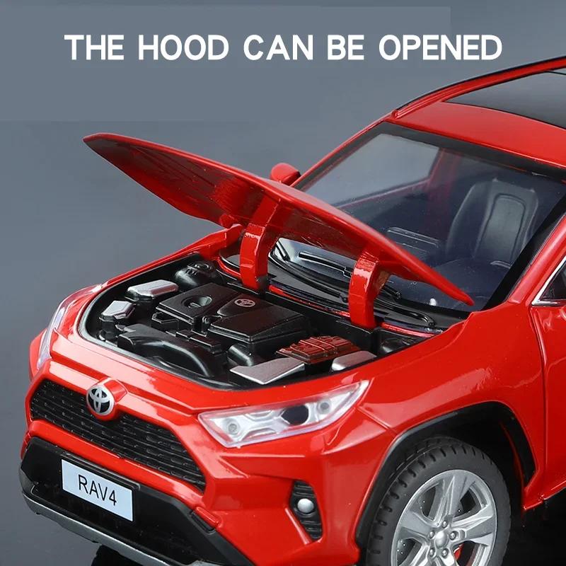 Масштаб 1/24 Toyota RAV4 Внедорожник Модель автомобиля Металлическая литая модель автомобиля Коллекция игрушек со звуком и светом для детей Мальчики Подарок