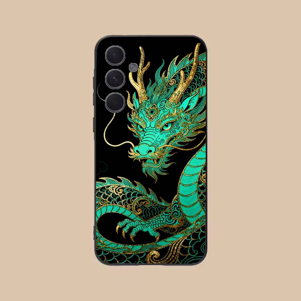 Fashion Chinese Dragon Phone Case For Samsung S25,24,21,22,23,20,S30,Ultra,Plus,Fe,Lite,Note,5G Black Soft