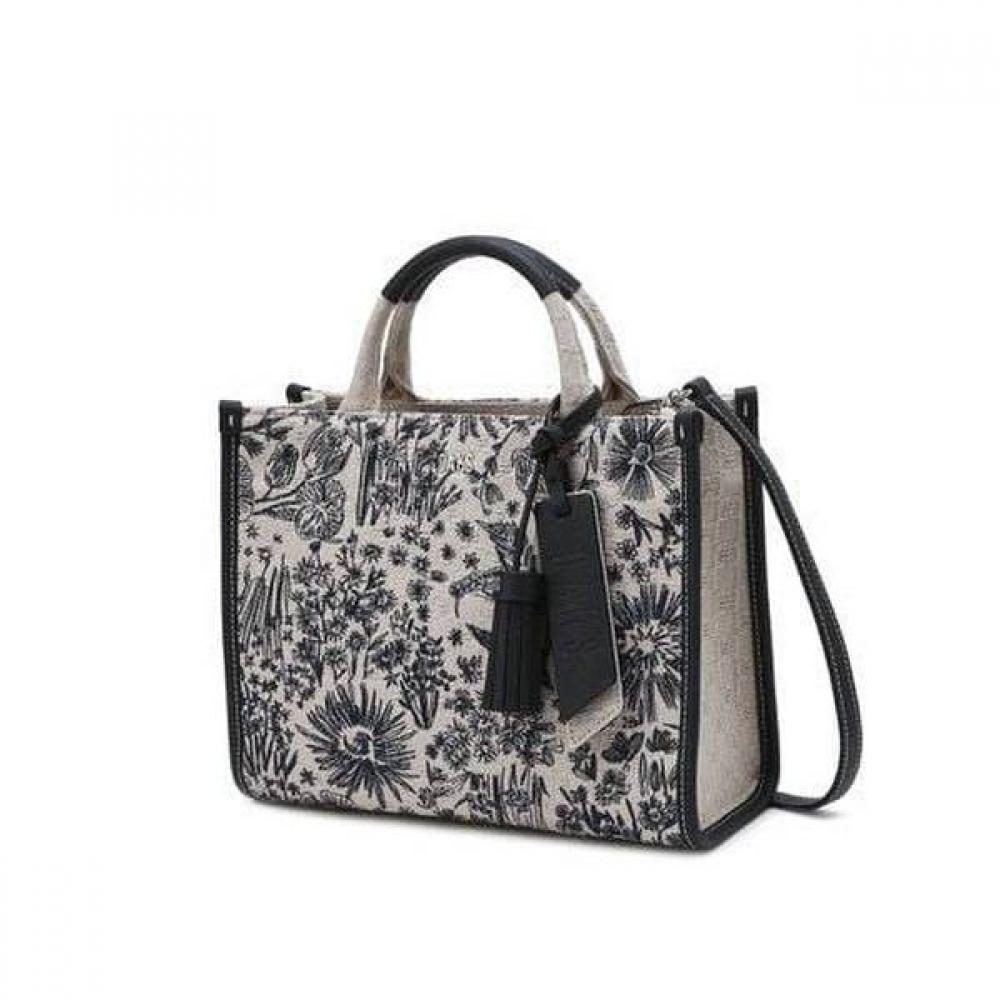 DakS Navy Flower Embroidery Jacquard Tote Bag S Dcba6f654n2