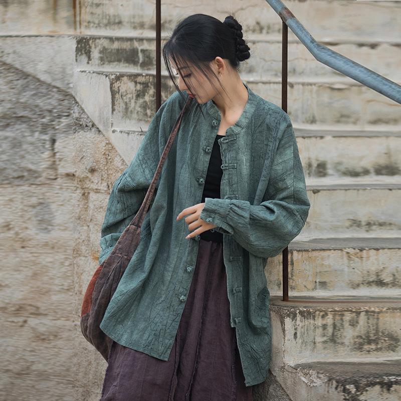 Весенняя и летняя женская одежда из хлопка и льна рами тай-дай, старая стирка песком, улучшенная чайная одежда дзен, дорожный кардиган, женская куртка