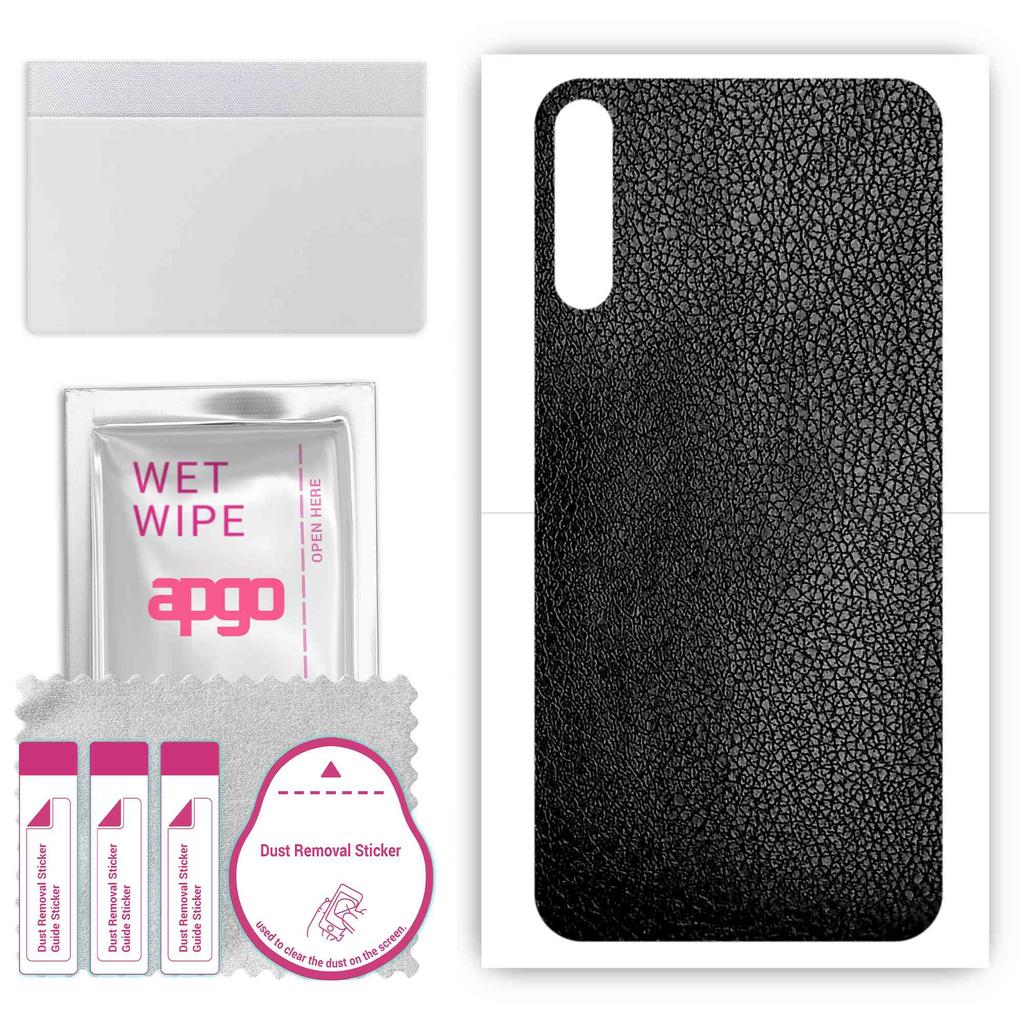 apgo Protective Skin Sticker for the back compatible with Tecno Camon 15 Air, Wrap Film, Foil, Vinyl - Pattern Black Leather