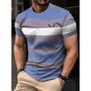 Fashionable Striped Printed Men's Knitted Shirt, Summer Breathable Men's Clothing, Casual Loose Men's Top, Versatile O-neck Men's Short Sleeved Shirt