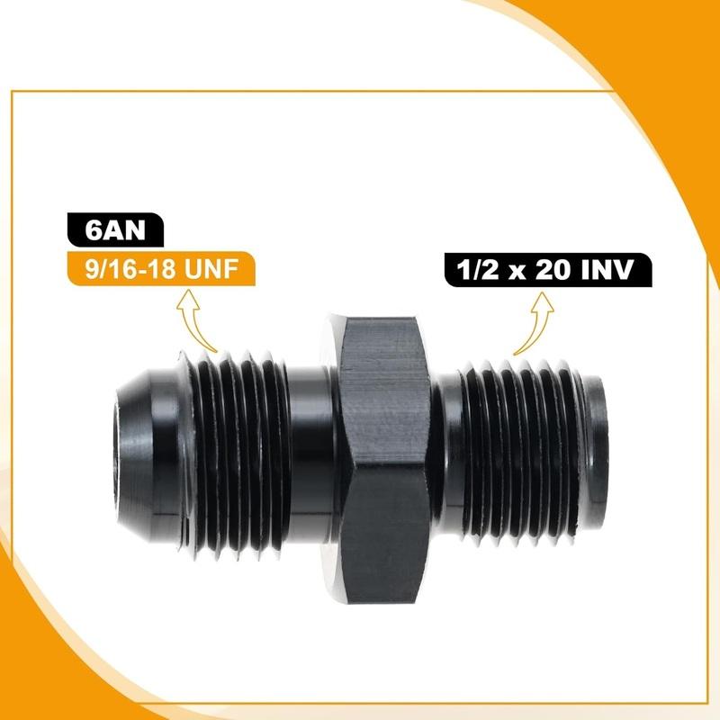 2Pcs 6AN Male To 1/2-20 5/8-18 11/16-18 Inverted Flare Thread Fuel Fittings Adapter Connector Aluminum Straight Anodized Surface