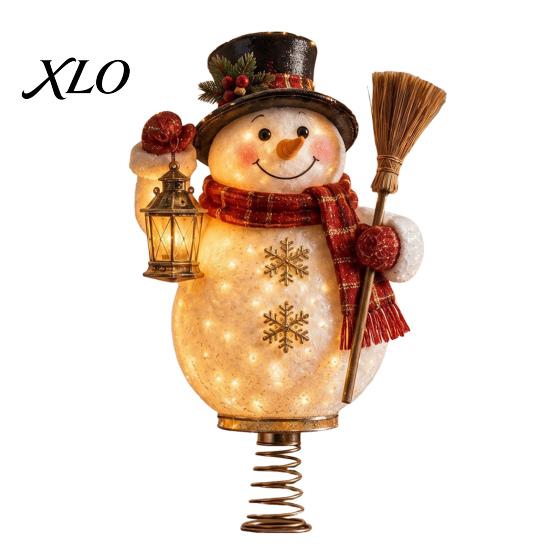 Unique Winter Home Ornament Lighted Christmas Tree Topper, Illuminated Santa Claus Gingerbread Nutcracker Treetop Spring Loaded Crown with Base