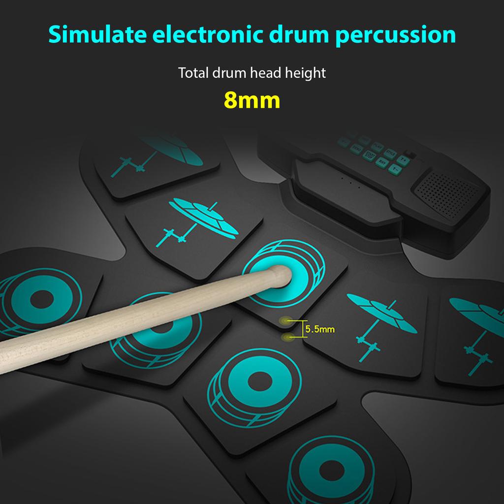 Electronic Drum Set Hand Roll Drum Set 9 Pads Dual Speaker Rechargeable Holiday Birthday Gift