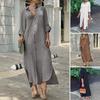 Women's Long Sleeve Maxi Dress Collar Button Down Long Dress Casual Solid Color Beach Dress