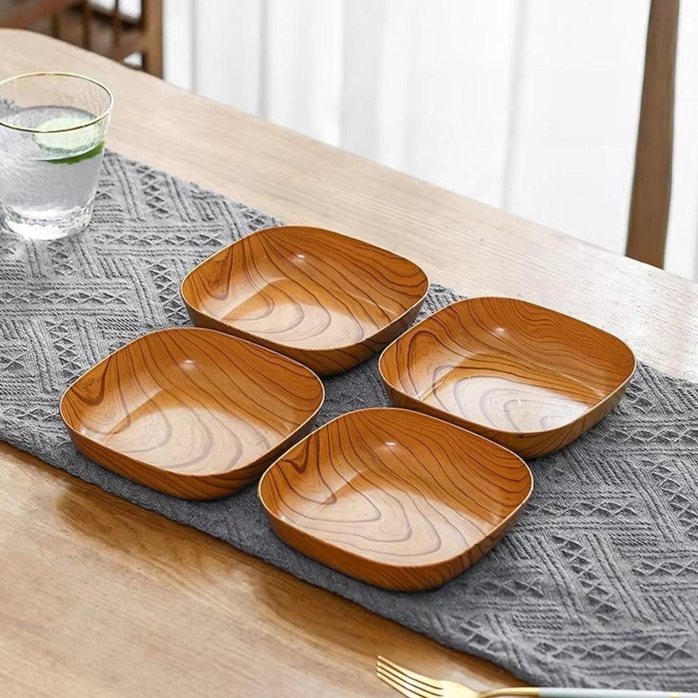 7 шт./набор тарелок для закусок с имитацией текстуры дерева, квадратный поднос 14 см, новое простое блюдо для чайной церемонии
