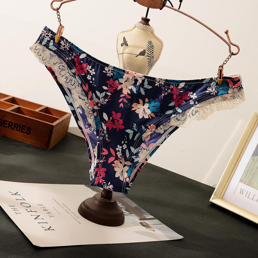 Женские шелковистые трусики-треугольники Diaochan - Цветочное кружево, Без следов от трусиков