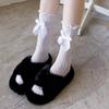 1Pair Beige Lace Bow JK Socks White Mesh Fairy Socks Lolita Japanese French Summer Thin Style with Small Leather Shoes Lace Sock
