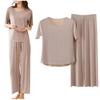 Women's Casual Pajamas Set Solid Color Short Sleeve Up Nine Pants Two Pieces