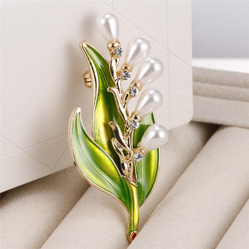 Эмалевая брошь Лист с жемчугом Брошь Брошь Женская ювелирное украшение на воротник Продукция AVE