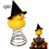 Yellow Duck Christmas Ornament Halloween Tree Topper, Small Witch Topper with Vivid Metal Spring Base for Gothic Home Decor, Holiday Party Supplies