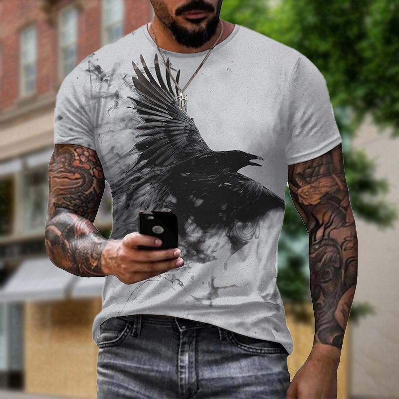 Raven Bird 3D Creative Animal Design Print Summer Men T Shirts Fashion Harajuku Daily Sportswear Casual Street Short Sleeve Tops