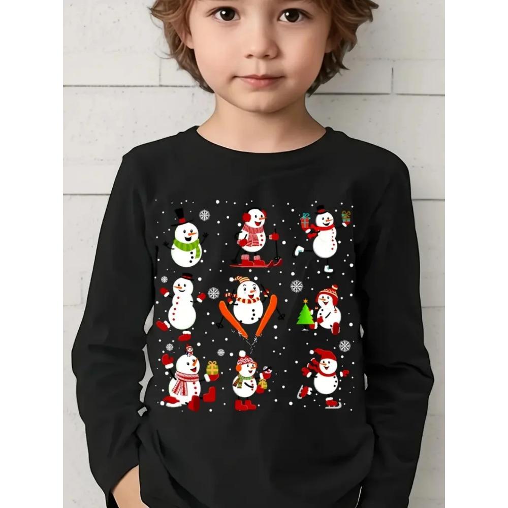 Spring and Autumn Round Neck 3D Christmas Theme Printed Top Fashionable Casual Long Sleeved Children's Boy T-shirts