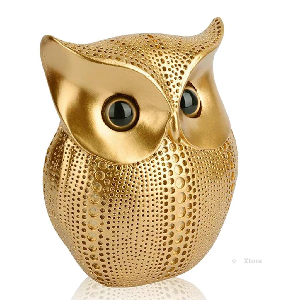 Modern Classy Lucky Owl Resin Art Figure Showpiece (Golden), 1 Piece