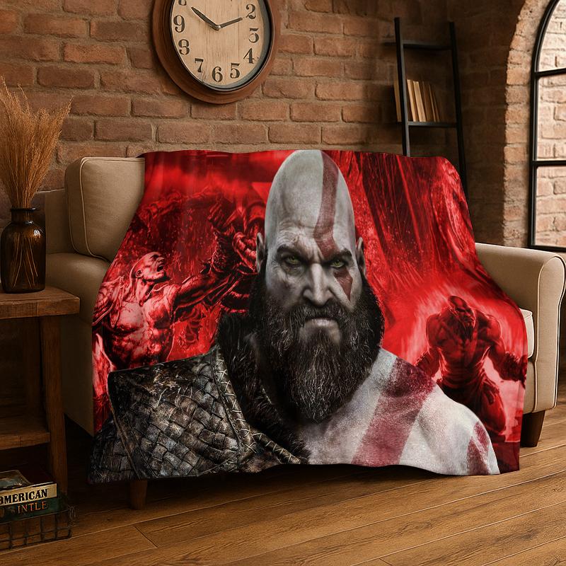 Ретро Игра God of War Кratos Фланелевое Одеяло Мягкое Теплое Плед для Спальни Гостиной Кровати Путешествий Кемпинга Пикника Подарок