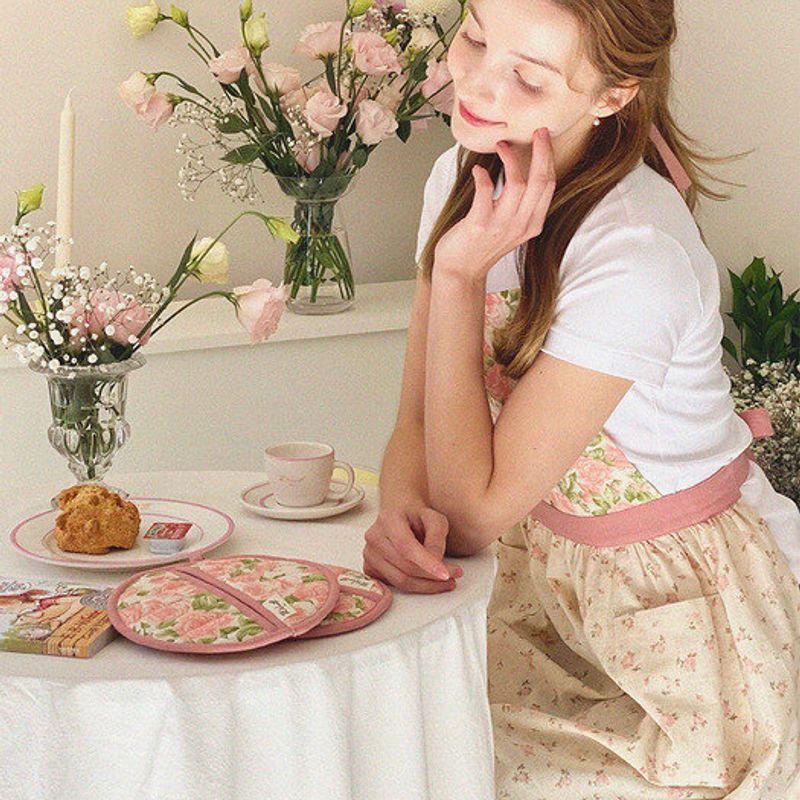 Теплая кухонная рукавица и прихватка_Розовый
