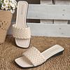 Fashion Women's Sandals Summer Luxury Fashion Flat Bottom Slippers Casual Simple Solid Colour One Word Woven Strap Sandy Beach Sandals