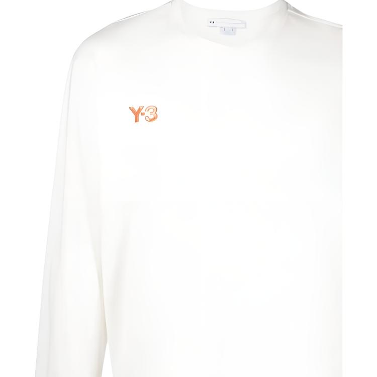 Y-3 FW22 Футболка с круглым вырезом и длинными рукавами с логотипом, мужские топы, белые HT4733