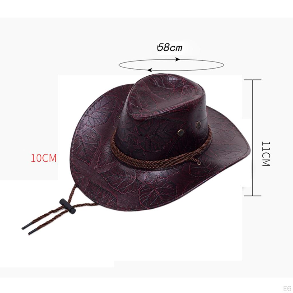 Ковбойская шляпа Cowgirl Регулируемый ремешок на подбородке Модные прочные шляпы из искусственной кожи Джазовые кепки