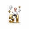 Personalized 50th Man Cartoon Portrait Poster Golden Number Caricature Prints Canvas Painting Birthday Funny Gift Wall Art Decor