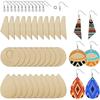 Wooden Earrings DIY Home Wedding Party Blank Teardrop and Cone Cut   Painting Accessories Assembly Crafts 60pcs/ Pack