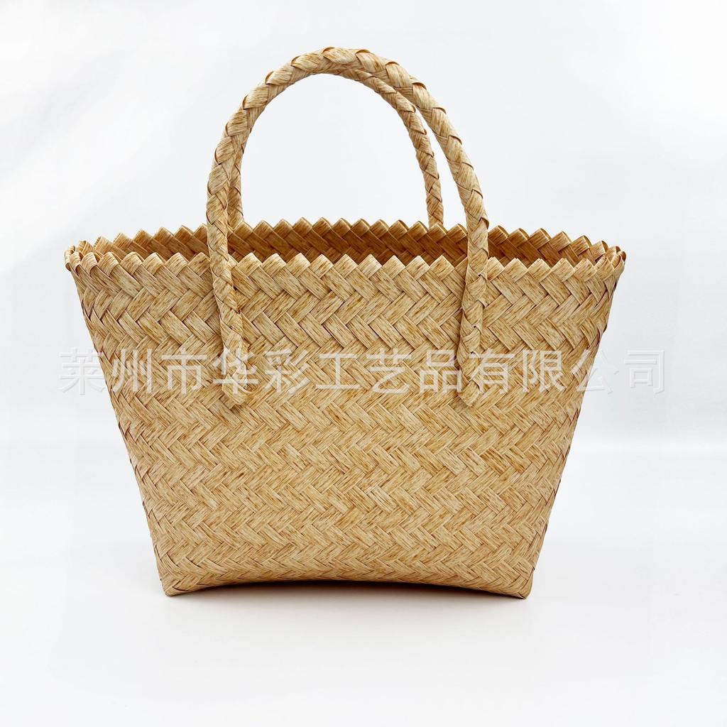 Summer Imitation Rattan Woven Vegetable Basket Retro Simple Portable Large-capacity Straw Woven Bag Versatile Woven Bag Beach Bag
