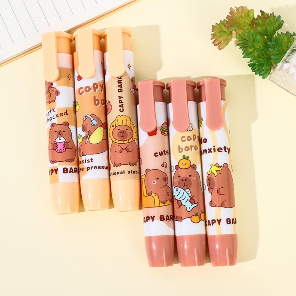 1PC Clean Capybara Eraser Retractable Pen Type Eraser Cartoon Mechanical Eraser  School  Supplies