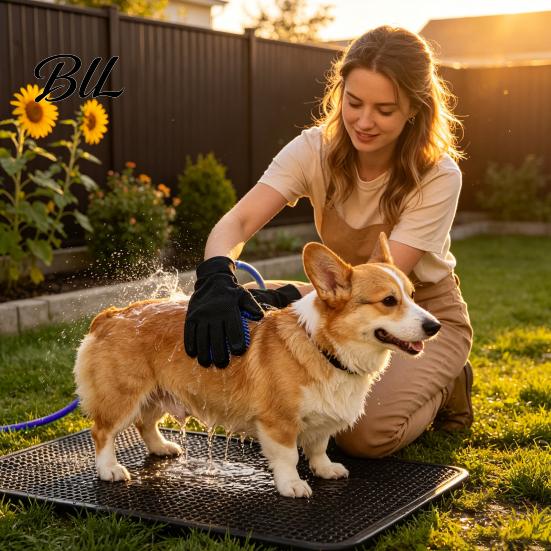 TPR Massage Mitts for Pets Pet Bathing Glove And Sprayer, Connect Garden Hose Design, Five-finger Soft Silicone Bristle Gloves Grooming Brush,