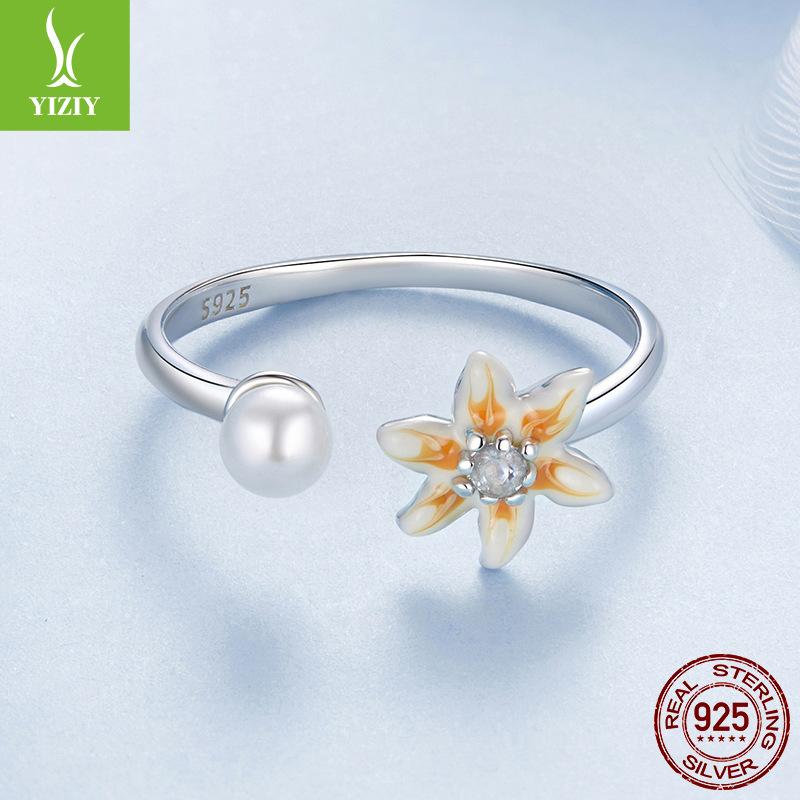 Small Yellow Flower Open Ring S925 Simple And Fashionable Open Ring Batch Jewelry Ring