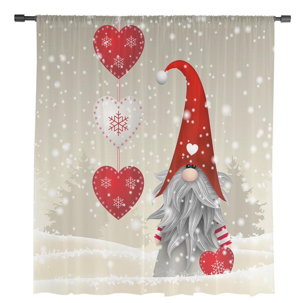 Рождественский гном, снежинка, сердце, тюлевые шторы, занавески для кухни, шифоновая прозрачная вуаль, рождественские шторы для гостиной