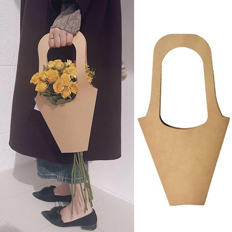 2pcs Handle Kraft Paper Flower Bags Flowers Wrapping Gift Flower Packaging Boxes for Home Wedding Party Decoration