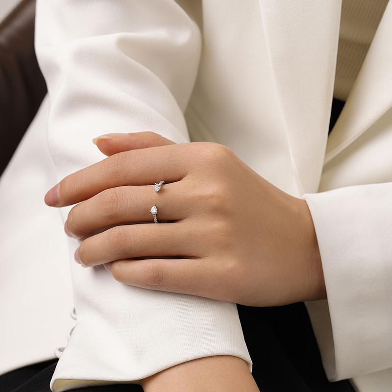 Ailmay Solid 925 Silver Water Drop Shape Dazzling CZ Adjustable Finger Ring For Women Girls Birthday Party Jewelry Gift