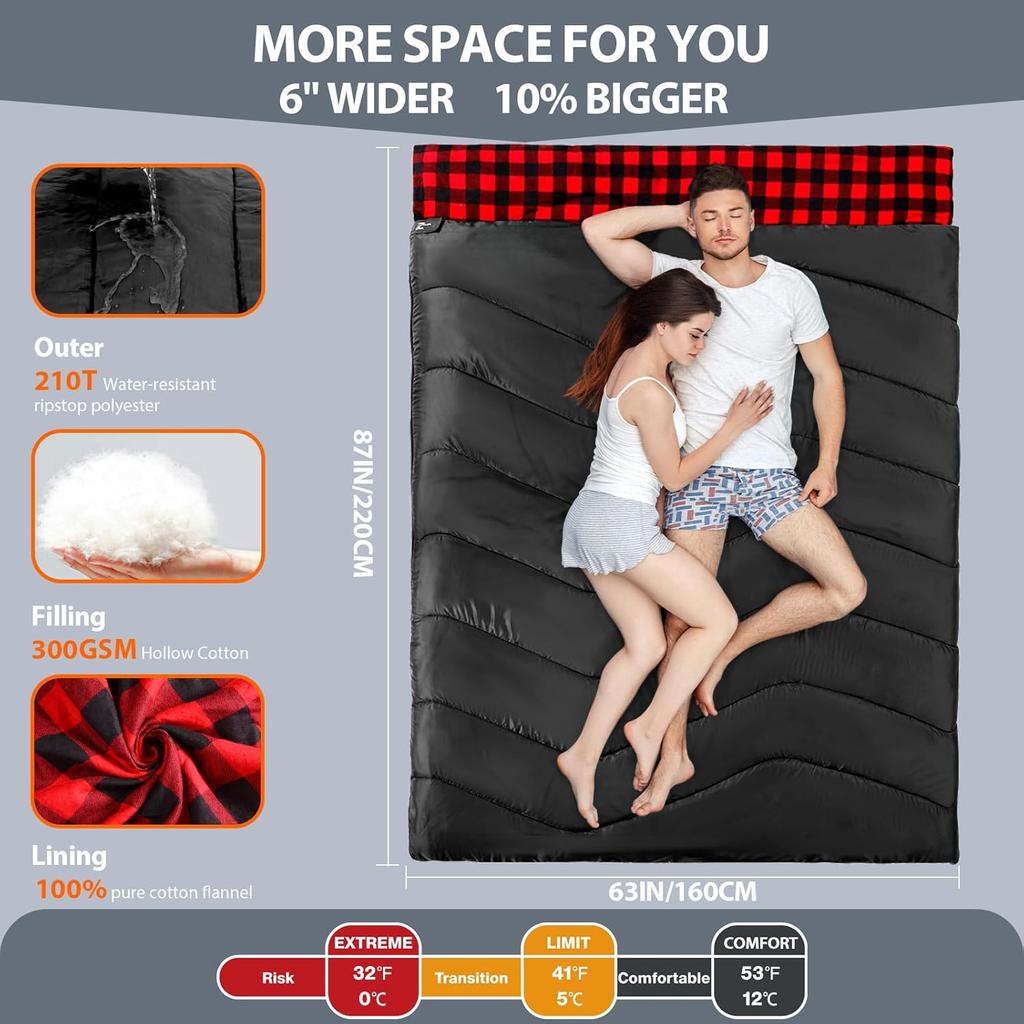 Спальный мешок для взрослых и детей, кемпинг, спальный мешок размера XL Queen Size для походов и пешего туризма в любое время года, спальный мешок для 2 человек