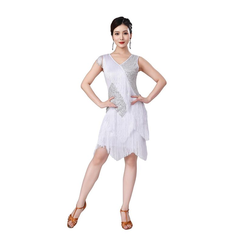 Women's Dance Dresses Sleeveless Sequin Fringe Latin Dance Dress