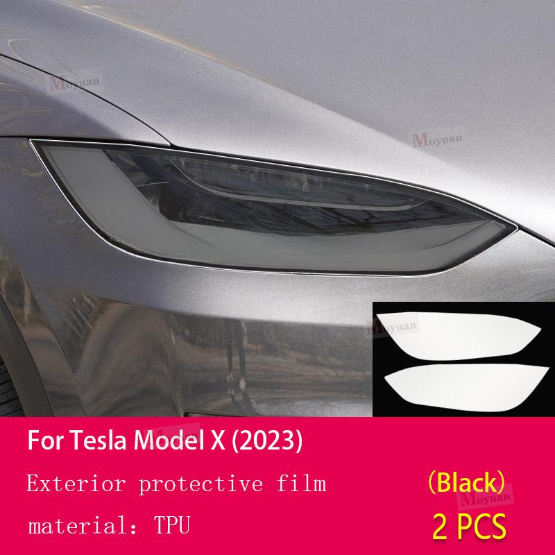 2 Pcs Car Headlight Protective Film Front Light Transparent Smoked Black TPU Sticker For Tesla Model X car Accessories