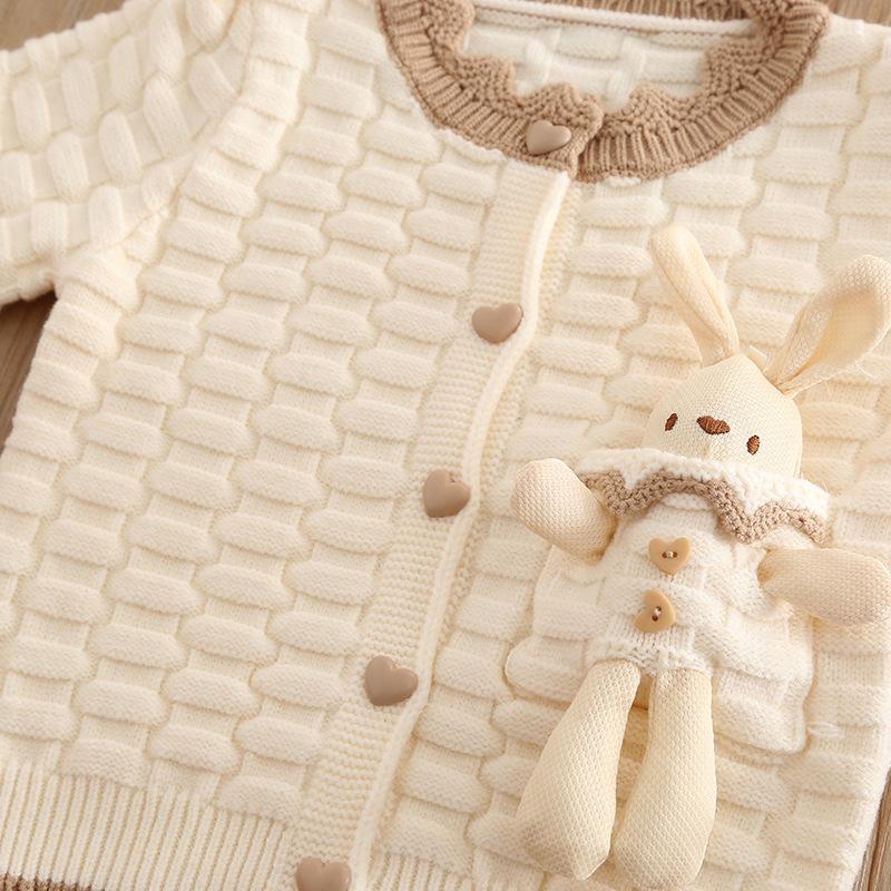 Autumn and Winter New Girls' Knitted Sweater Set, Children's Cardigan Two-piece Set, Top Half Skirt Cartoon Rabbit Red