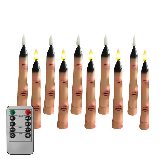 Yousheng Halloween LED Finger Taper Candles Flameless Flickering Finger Candle Sticks Battery Operated Fake Candles with Remote for Holiday Home Decor