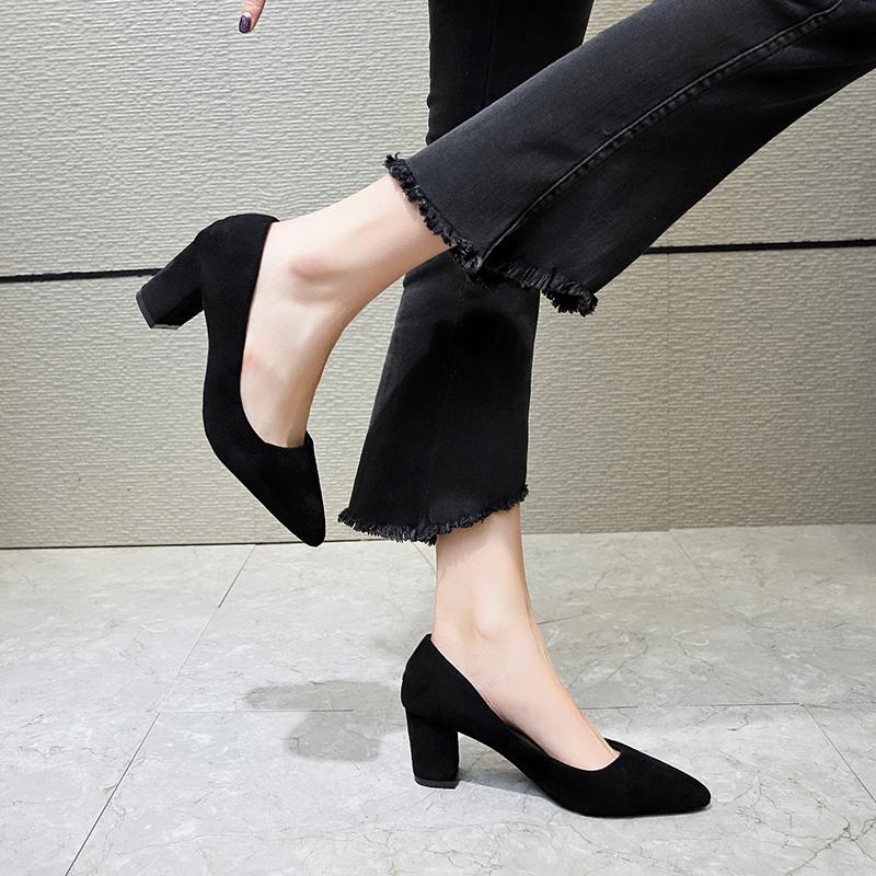 Fashion Suede High Heels Pumps Women Shoes 2024 Spring Autumn Shoes Women Fashion Shallow Pointed Pumps Square Heel Office Female Shoes
