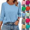 Женская мода повседневная рубашка с рукавом 3/4 однотонная женские топы с круглым вырезом