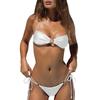 Women's Two Piece Swimsuit Halter String Triangle Bikini Set Metal Ring Pleated Bathing Suit Cutout Beachwear for Vacation Party