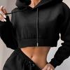 2 Pcs/Set Women Fall Hoodie Pants Set Long Sleeve Thick Hooded Short Top Drawstring Elastic Waist Loose Sweatpants Winter Tracksuit Pansuit