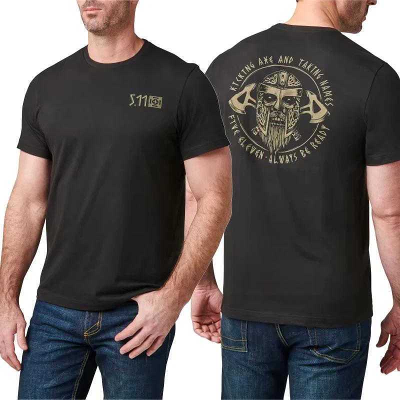 2025 High Quality USA 5.11 Tactical Men T-Shirt Cotton Printed Round Neck Fitness Training Round-neck Short Sleeved Shirt