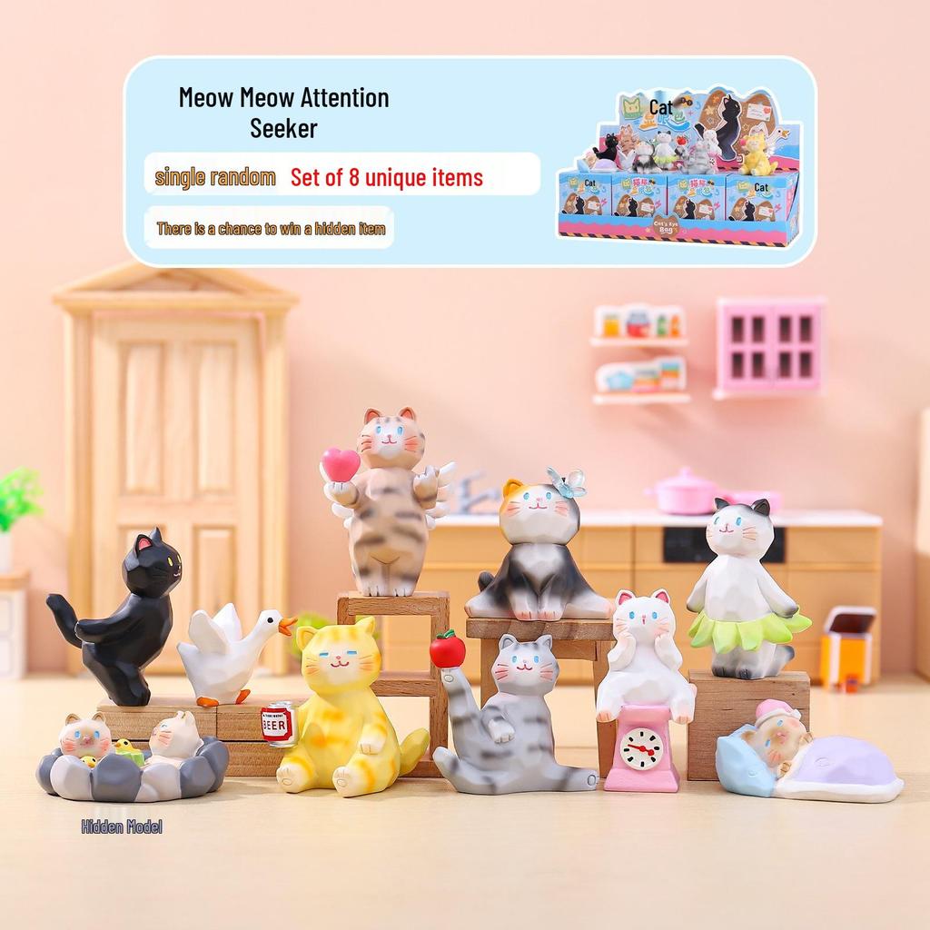 Whimsical Meow Collection Blind Box: Healing Kitten Resin Figurine Gift for Friends, Classmates, and Dorm Decor