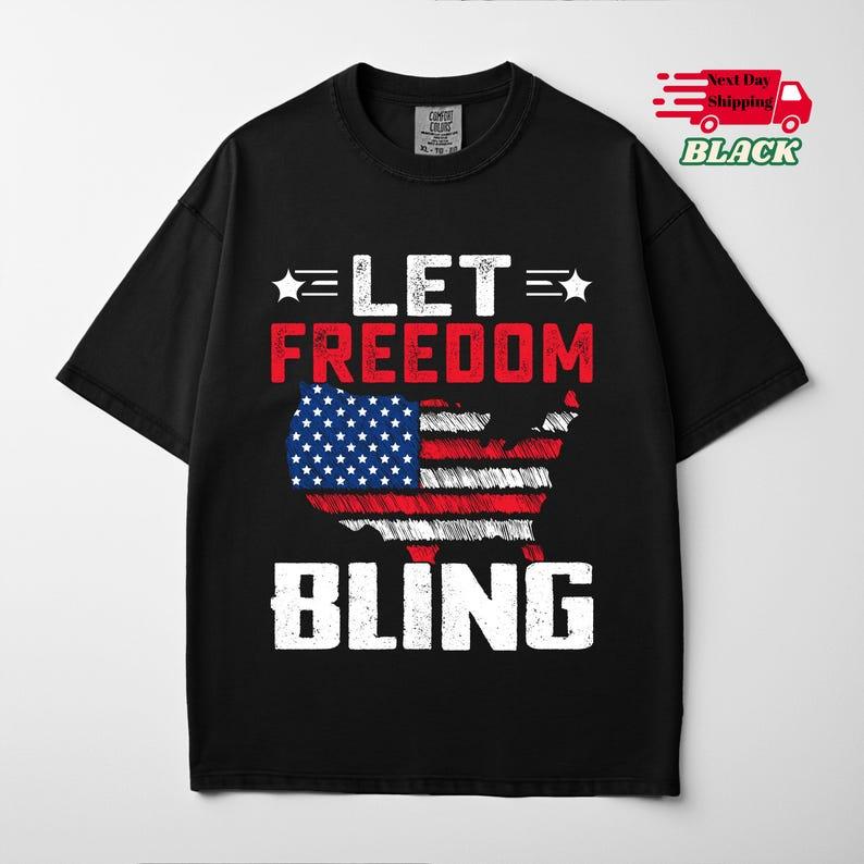 Футболка Let Freedom Bling - 4 июля США Уличная мода Модная Хлопок Y2k Короткий рукав Классическая Большемерная Унисекс Харадзюку высокое качество