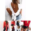 Color Women Solid Long Sleeves Backless Bandage Blouse Cross Loose Tops Bow