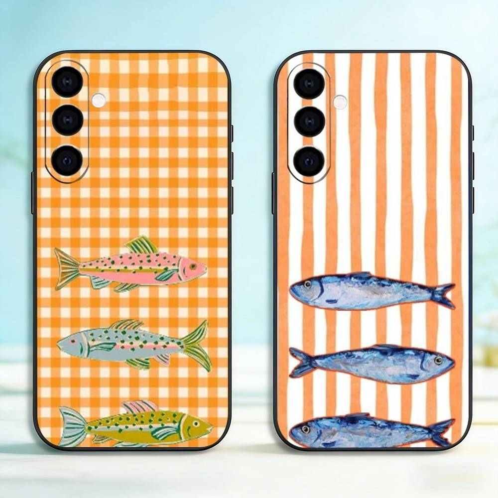 Three Color Striped Fish Phone Case Black Silicone Soft For Samsung Galaxy A73,A72,A71,A70,A53,A52,A51