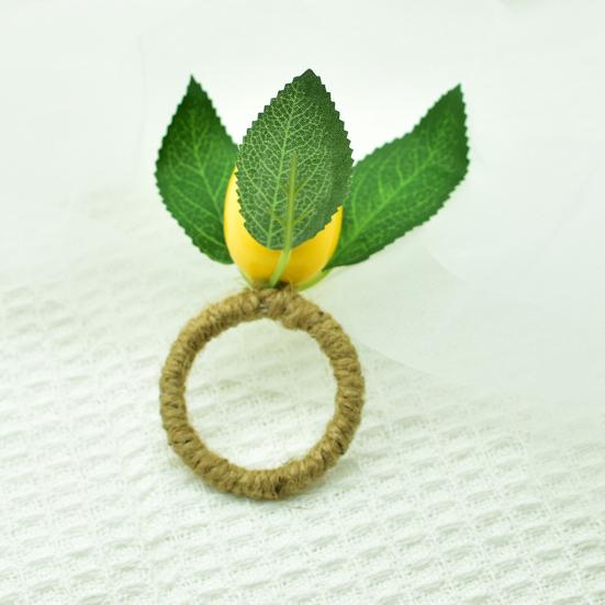 2Pcs Lemon Napkin Rings Twine Napkin Holder with Faux Yellow Lemon Rustic Fruit Napkin Rings for Wedding Banquet Party Dinner Table Decoration