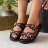 Summer Leopard Print Buckle Women Slipper Sandals Flat Round Toe Thick Sole Casual Mules Women Beach Shoes Big Size 43