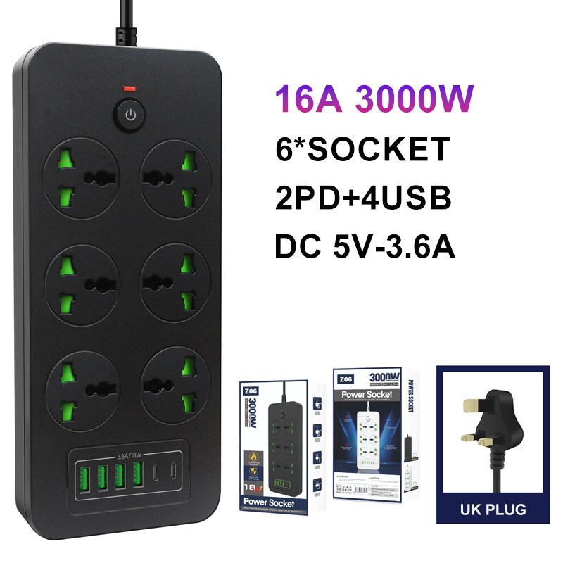 2500W/3000W Power Strip 2M Universal Extension Cord Socket 3/4/6 WAY UK Plug Fast Charging Power Board